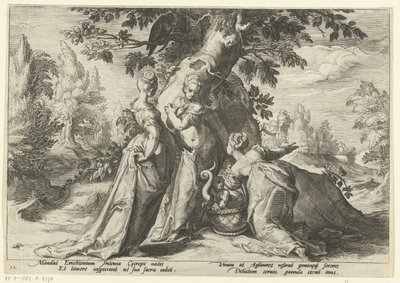 Dcery Cecrops otevírají košík Minervy Ovidiovy metamorfózy (název série) od Hendrick Goltzius (workshop of)