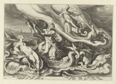 Juno si stěžuje Thetis a Oceanus Ovidiovy metamorfózy (název série) od Hendrick Goltzius (workshop of)