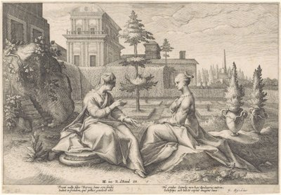 Juno se blíží k Semele v masce Beroe Metamorfózy Ovidia (název série) od Hendrick Goltzius (workshop of)