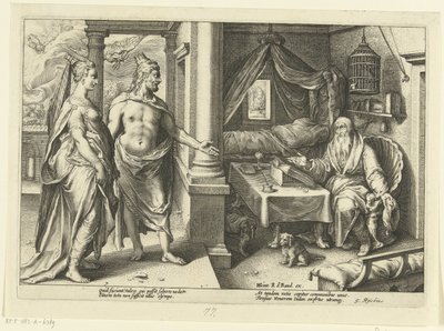 Juno a Jupiter se poradí s Tiresiasem Ovidiovy metamorfózy (název série) od Hendrick Goltzius (workshop of)