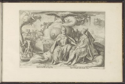 Jupiter a Juno diskutují o tom, které z pohlaví má větší touhu po lásce Ovidiovy metamorfózy (název série) Re-creations P. Ovidius Naso (název série) od Hendrick Goltzius (workshop of)