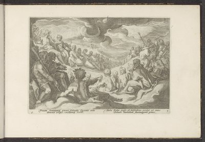 Jupiter vyvolává olympské bohy Ovidiovy metamorfózy (název série) Re-creations P. Ovidius Naso (název série) od Hendrick Goltzius (workshop of)