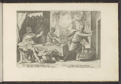 Lycaon se promění ve vlka Ovidiovy metamorfózy (název série) Re-creations P. Ovidius Naso (název série) od Hendrick Goltzius (workshop of)