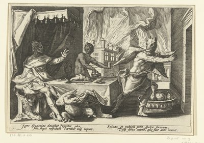 Lycaon se promění ve vlka Ovidiovy metamorfózy (název série) od Hendrick Goltzius (workshop of)