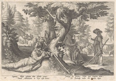 Merkur promění Battuse v kámen Metamorfózy Ovidia (název série) od Hendrick Goltzius (workshop of)