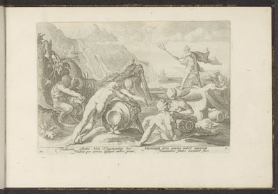 Neptun a říční bohové způsobují potopu Ovidiovy metamorfózy (název série) Re-creations P. Ovidius Naso (název série) od Hendrick Goltzius (workshop of)