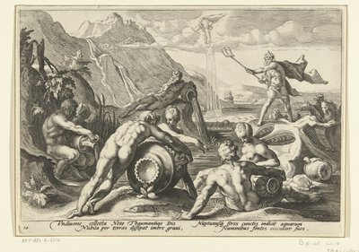 Neptun a říční bohové způsobují potopu Ovidiovy metamorfózy (název série) od Hendrick Goltzius (workshop of)