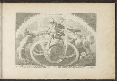 Pořádek v chaosu Stvoření čtyř živlů Ovidii Metam. lib. I (název na objektu) Ovidiovy metamorfózy (název série) Re-creations P. Ovidius Naso (název série) od Hendrick Goltzius (workshop of)