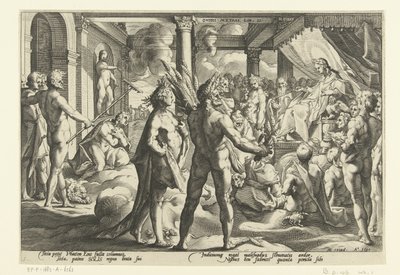 Phaeton v paláci Helios Ovidiovy metamorfózy (název série) od Hendrick Goltzius (workshop of)