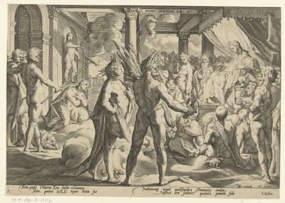 Phaeton v paláci Helios Ovidiovy metamorfózy (název série) od Hendrick Goltzius (workshop of)