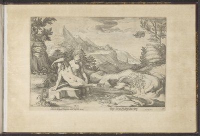 Salmacis a Hermaphroditus Ovidiův Metamorfosen (název série) Herscheppingen van P. Ovidius Naso (název série) od Hendrick Goltzius (workshop of)
