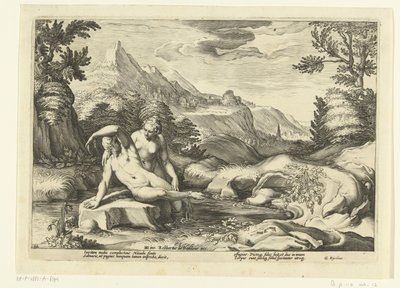 Salmacis a Hermaphroditus Ovidiův Metamorfosen (název série) od Hendrick Goltzius (workshop of)