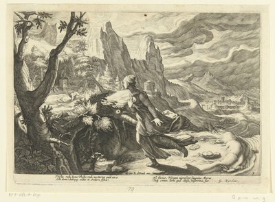 Thisbe prchá před lvem Ovidiovy metamorfózy (název série) od Hendrick Goltzius (workshop of)