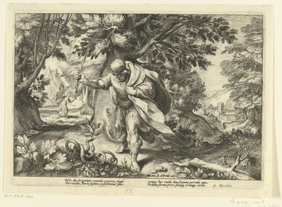 Tiresias zasáhne dva pářící se hady Ovidiovy metamorfózy (název série) od Hendrick Goltzius (workshop of)