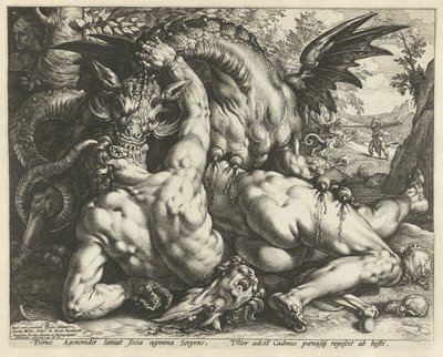 Drak požírající Cadmusovy společníky Kadmovi společníci pohlcení drakem od Hendrick Goltzius