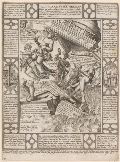 Aedificare super Arenam, list 7 ze série „Alegorie křesťanské víry“ od Hendrick Goltzius