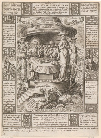 Stavět na skále, list 6 ze série „Alegorie křesťanské víry“ od Hendrick Goltzius