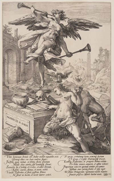 Alegorie slávy a dějin, z knihy Římští hrdinové od Hendrick Goltzius