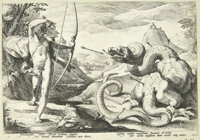 Apollo zabije Pythona od Hendrick Goltzius