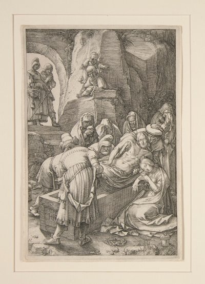 Burial of Christ (The Entombment), z The Passion, # 11 v sérii 12 rytin od Hendrick Goltzius