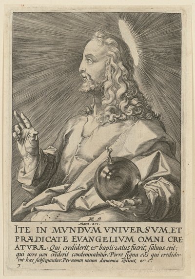 Kristus jako Salvator Mundi, list 7 ze série „Kristus, dvanáct apoštolů a Pavel“ od Hendrick Goltzius