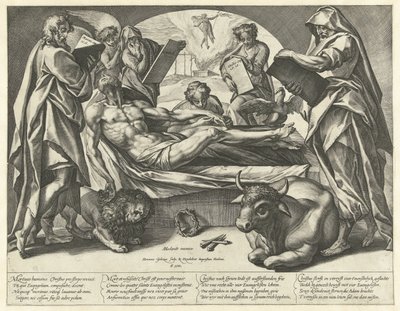 Mrtvý Kristus a čtyři evangelisté od Hendrick Goltzius
