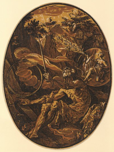 Demogorgon v jeskyni věčnosti, list 1 ze série „Demogorgon a božské bytosti“ od Hendrick Goltzius