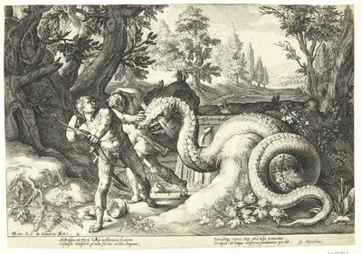 Drak požírá Kadmosovy společníky od Hendrick Goltzius