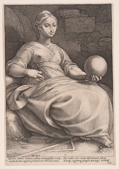Erato, múza lyrické poezie, z knihy Devět múz od Hendrick Goltzius