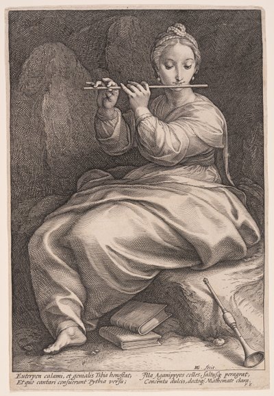 Euterpé, múza hudby, z knihy Devět múz od Hendrick Goltzius