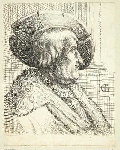 Fantasy portrét starého muže s kloboukem v profilu od Hendrick Goltzius
