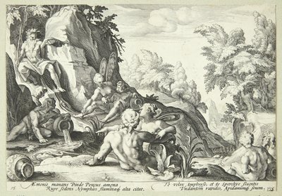 Říční bůh Peneus obklopený dalšími božskými postavami od Hendrick Goltzius