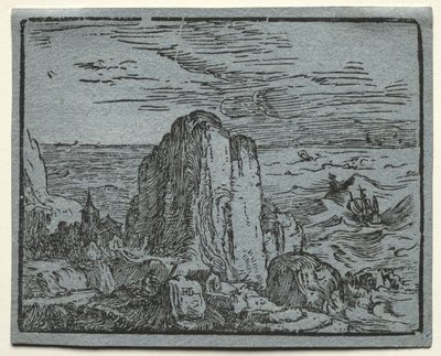 Čtyři malé krajiny: č. 4, Cliff on the Seashore od Hendrick Goltzius