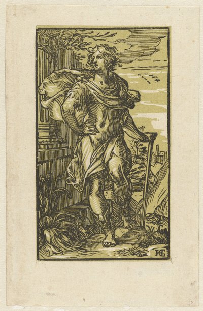 Mladý muž s vycházkovou holí od Hendrick Goltzius