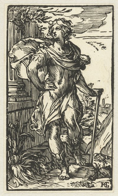 Mladý muž s vycházkovou holí od Hendrick Goltzius