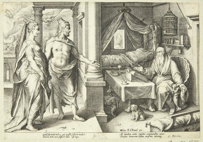 Jupiter a Juno konzultují Teiresias od Hendrick Goltzius