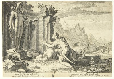 Kadmos se ptá věštce v Delphi, kde najde svou sestru Europu od Hendrick Goltzius