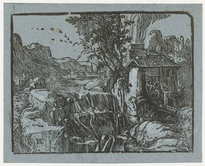 Krajina s vodopádem Čtyři malé krajiny (název série) od Hendrick Goltzius