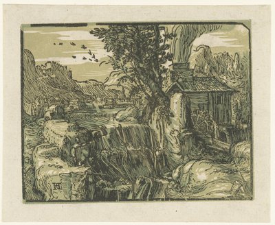 Krajina s vodopádem Čtyři malé krajiny (název série) od Hendrick Goltzius