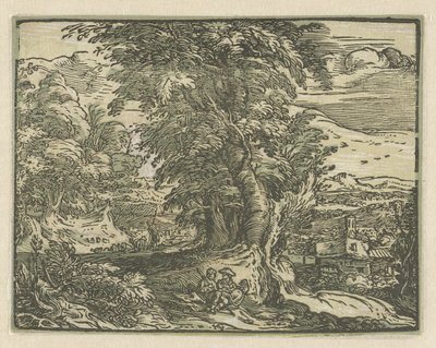 Krajina s sedící pár Čtyři malé krajiny (název série) od Hendrick Goltzius