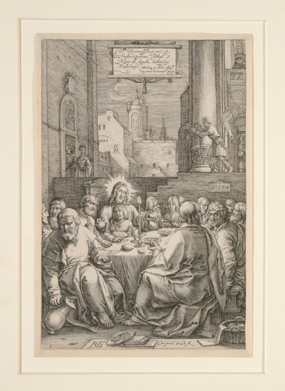 Poslední večeře, z The Passion, č. 1 v sérii 12 rytin od Hendrick Goltzius