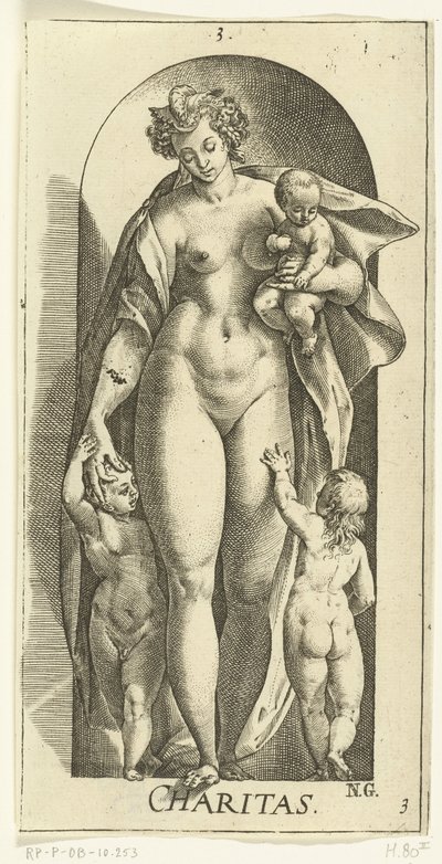 Milovat Charita (titul na předmětu) Sedm ctností (název série) od Hendrick Goltzius