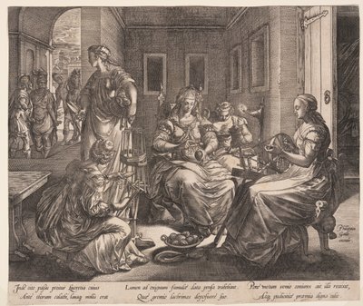 Lukrécie a její ženy předoucí, z knihy Příběh Lukrécie od Hendrick Goltzius