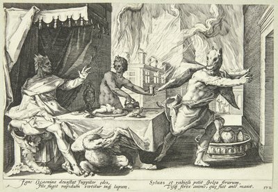 Lykaon se promění ve vlka od Hendrick Goltzius