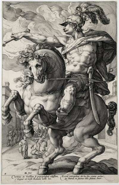 Marcus Curtius Římští hrdinové (název série) od Hendrick Goltzius