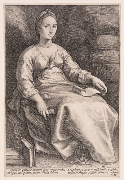 Melpomene, múza tragédie, z knihy Devět múz od Hendrick Goltzius
