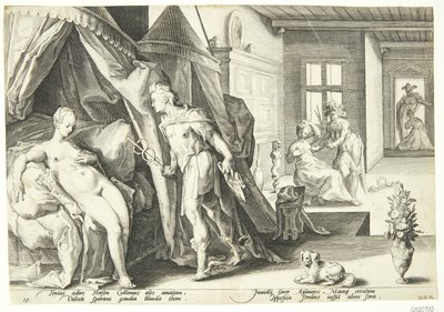 Merkur vstoupí do Herseova pokoje poté, co proměnil Agraulose v kámen od Hendrick Goltzius
