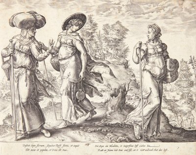 Orpa opouští Rút a Noemi od Hendrick Goltzius
