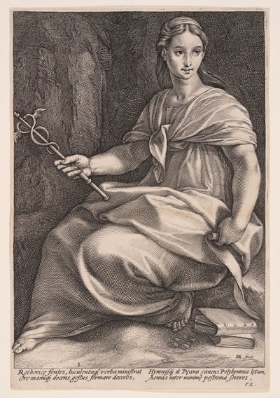 Polyhymnia, múza sborové poezie, z knihy Devět múz od Hendrick Goltzius
