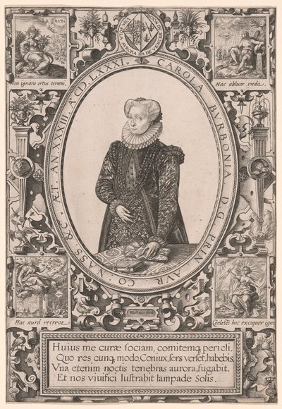 Portrét Charlotte de Bourbonové od Hendrick Goltzius